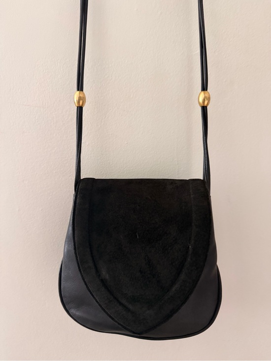 Anne Klein Handbags - Anne Klein 80’s Black Leather Suede Crossbody Bag Gold Beads